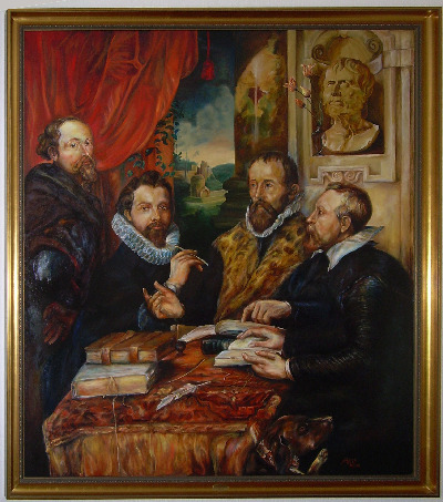 Günter A. Wirt; Die vier Philosophen, 150 x 170 cm. Öl auf Holz. Günter A. Wirt